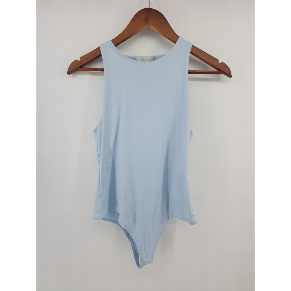 Gaze Light Blue Sleeveless Crew Neck Bodysuit Medium